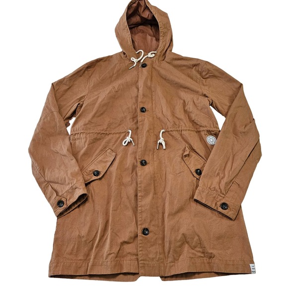 Rhythm Women's Light Brown Zip Up Longline Hooded Utility Jacket. Size XL - Picture 1 of 11